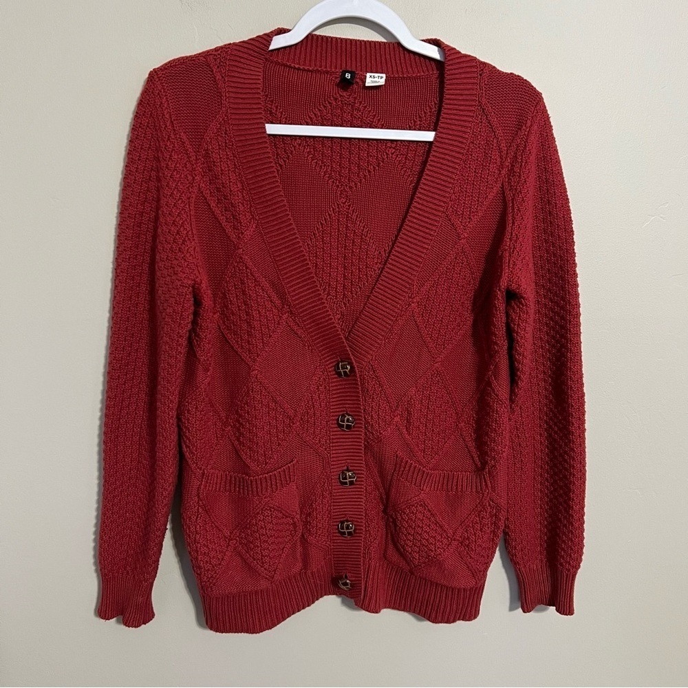 BDG Urban Outfitters Burgundy V-neck Cable Knit Cardigan size XS